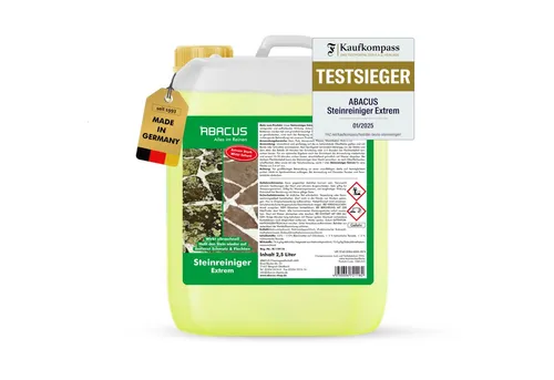 ABACUS Steinreiniger Extrem - 2500ml Flechtenentferner - Grünbelagentferner mit Sofortwirkung, ideal für Terrassen, Fassaden und mehr. Entfernt Algen, Schmutz und Flechten effektiv.