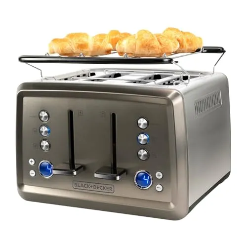 BLACK+DECKER BXTO1960E Toaster - Toaster mit 4 Schlitzen und 1960W, digitale Rösteinstellung mit 6 Stufen, Funktionen zum Aufwärmen und Auftauen, ideal für knusprige Brötchen und einfaches Reinigen.
