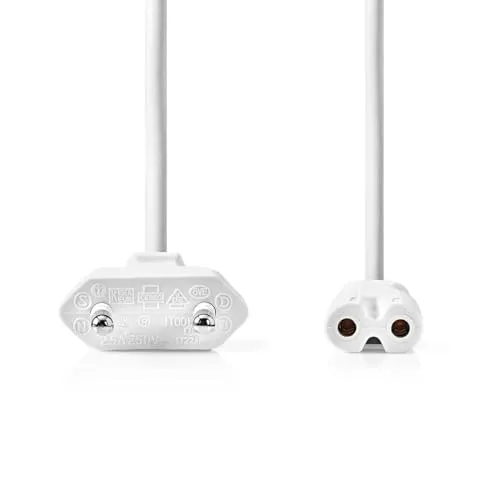 Nedis Stromkabel - Euro Männlich - IEC-320-C7 - Gerade - Gerade - Vernickelt - 3.00 m - Flach - PVC - Weiss - Label