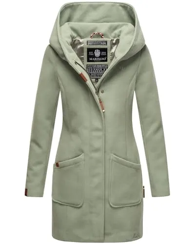 MARIKOO Damen Trenchcoat B819 - Wintermantel & Übergangsjacke - Funktionsjacken, hochwertiger Damenmantel mit großer Kapuze, edler Glanz-Optik und perfekten Schnitt für optimalen Kälteschutz.