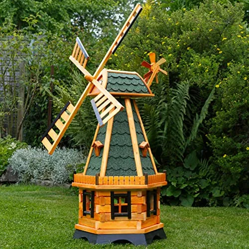 Große Windmühlen mit Solarbeleuchtung - Höhe 1,30 oder 1,45 Meter - Schöne Windmühlen mit integrierter Solarbeleuchtung, ideal für den Garten. Erhältlich in zwei Höhen und in ansprechendem Grün, sorgen sie für stimmungsvolle Lichtakzente.
