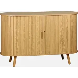 Skandinavisches Sideboard Legacy, 2 Schiebetüren, 4 Fächer, geriffelter Holzlook