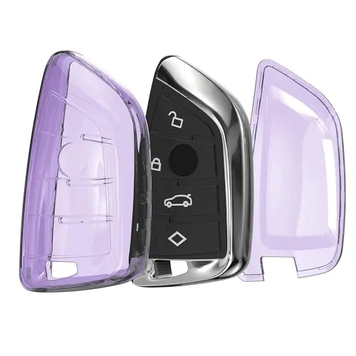 kwmobile Autoschlüssel Hülle kompatibel mit BMW 3-Tasten Smart Key Autoschlüssel - Schlüsselhülle Silikon Cover - Violett Transparent