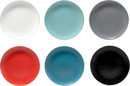 6er-Set Speiseteller Ø27 cm Keramik INARI – Elegante Essteller für jeden Anlass - Kombiservice aus hochwertiger Keramik in 6 harmonischen Farben, ideal für Pasta, Salate und mehr. Die Reliefmuster machen jeden Teller zum Unikat und verleihen Ihrem Tisch eine edle Note.