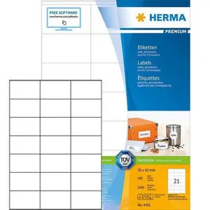 HERMA Etiketten 4451 - Universelle Beschriftungslösungen - Universal-Etiketten in der Größe 70,0 x 42,0 mm, ideal für vielseitige Anwendungen und einfache Beschriftung. 1 Pack = 100 Blatt.