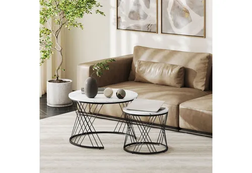 furnicato Beistelltisch Couchtische 2er-Set in Marmoroptik