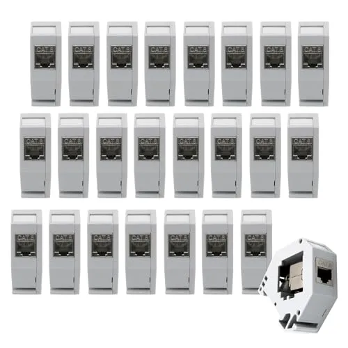 24x Keystone CAT8.1 Hutschienenadapter RJ45 Buchse Modul Metall geschirmt Set - Stecker, Buchsen & Abdeckplatten – 24-teiliges Set mit werkzeuglosem, geschirmtem Design für optimale Netzwerkverbindungen und integrierte Zugentlastung.