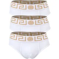 Versace Topeka Slip für Herren - Eleganter Herren Slip von VERSACE mit hochwertiger Verarbeitung. Der einfarbige Slip besticht durch das stilvolle Greca-Muster und das ikonische Medusa-Motiv am elastischen Bund.