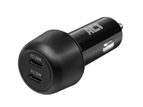 ACT Zigarettenanzünder USB C, 45W (PD 25W + PD20W), Schnellladung KFZ Ladegerät USB C, Adapter 2 Port, Auto Ladergerät USB C für Apple und Android - AC2200