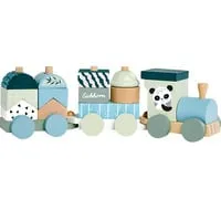 Eichhorn Holzzug mit 2 Waggons und 13 Bausteinen - Motorikspielzeug in Pastellfarben, fördert Kreativität und spielerisches Lernen für Kinder ab 2 Jahren