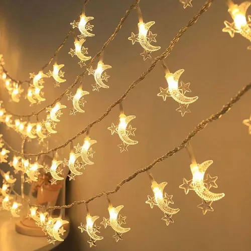 Ramadan Lichterkette 3M 20LED Mond mit 3 Sternen Muslim Ramadan Deko für Zuhause Hochzeit Weihnachten Lichterketten Dekorationslicht Party-Festival-Lichter