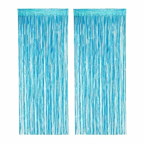 PHENO FLAGS 2 Stück Hellblauer Lametta Vorhang, 1x2,5m