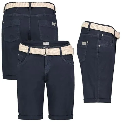 Stitch & Soul Damen Short Bermuda Kurze Hose Sommer Chino Stoff Hose mit Gürtel, Hosengröße:S / 36, Farbe:Dunkelblau
