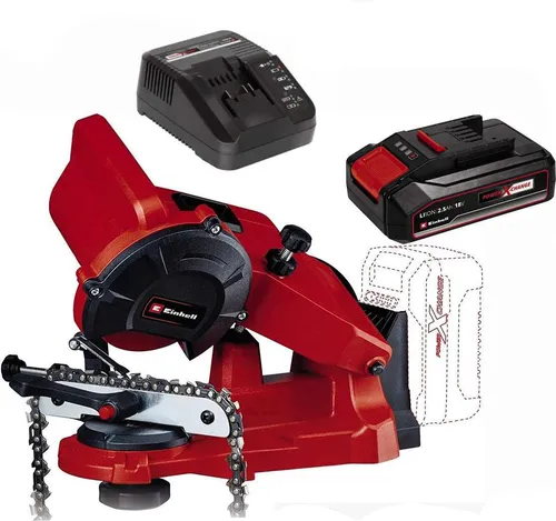 Einhell Sägekettenschärfgerät GE-CS 18 Li – 18V Akku - Sägekettenschärfgeräte für präzises Nachschärfen, schont den Geldbeutel und vermeidet Materialverlust dank Tiefenbegrenzung und LED Licht.