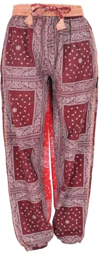 GURU SHOP Luftige Aladinhose - Boho Baumwollhose für Damen - Yoga-Hosen für Damen mit elastischem Bund und Kordelband, seitlichen Hosentaschen und einzigartigem orientalischem Druck für besonderen Komfort und Stil.