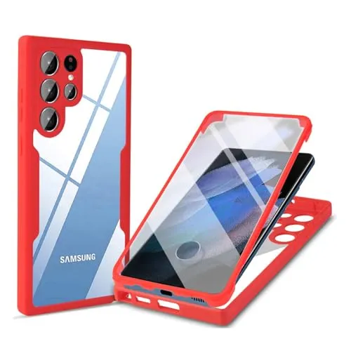 Grad Hülle Kompatibel mit Samsung Galaxy S21 Ultra | Handyhülle mit eingebautem Displayschutz für Galaxy S21 Ultra | Rot 360