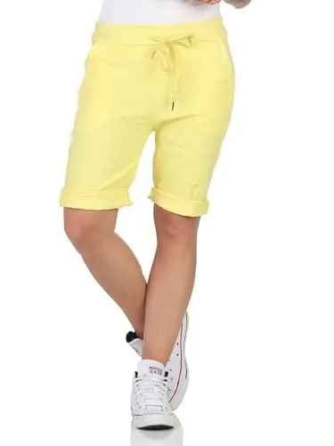 simaranda Damen Bermuda Kurze Hose Shorts für den Strand Sweatpants Sommerhose 8130 (DE/NL/SE/PL, Numerisch, 36, 40, Regular, Regular, Gelb)