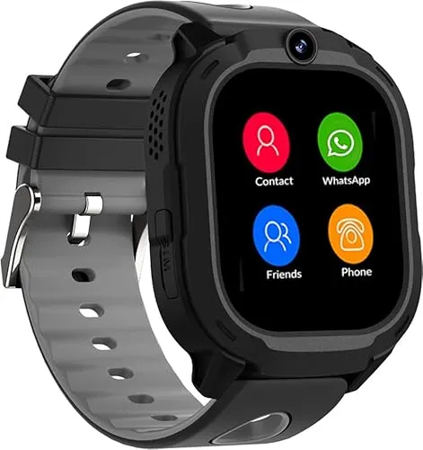 Rebel Cactus Kinder Smartwatch Sky – Moderne Benutzeroberfläche in Schwarz – Kinderuhr mit GPS und größe Speicher, mit einstelbare Zeitlimit und Hintergründe – Wasserdicht (IP67)