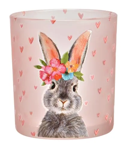 itsisa Glas Windlicht Ostern Hase mit Herzen rosa H:8 cm in pink von itsisa
