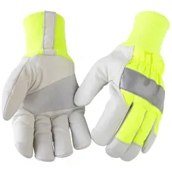 Handschuh Handwerk High Vis Gelb/Grau 10 - Sicherheits-Handschuhe für Profis - Arbeitshandschuhe aus Ziegenleder, gefüttert und mit reflektierendem Band für optimale Sichtbarkeit und Komfort in exponierten Umgebungen.