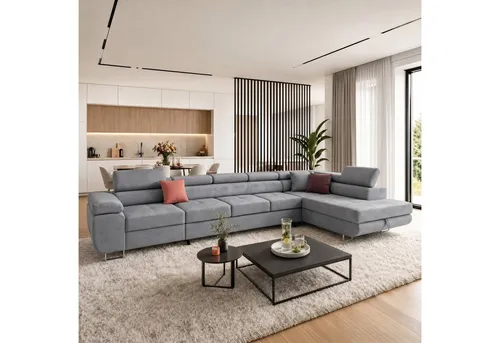 Muffo Ecksofa XXL, Grau, 6-Sitzer mit Schlaffunktion