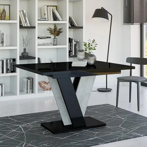 Home Collective Esstisch ausziehbar Tisch Küchentisch Esszimmertisch Ausziehtisch | erweiterbar bis 160 cm für 4-6 Personen | Esszimmer Küche Wohnzimmer Möbel | 120-160x90x75 cm | Schwarz glänzend