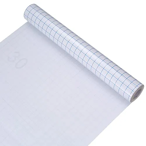 Transferfolie für Vinyl Plotter 30cm x 6m, Transparent mit Gitter, Selbstklebendes Transferpapier für Abziehbilder, Schilder & Fenster