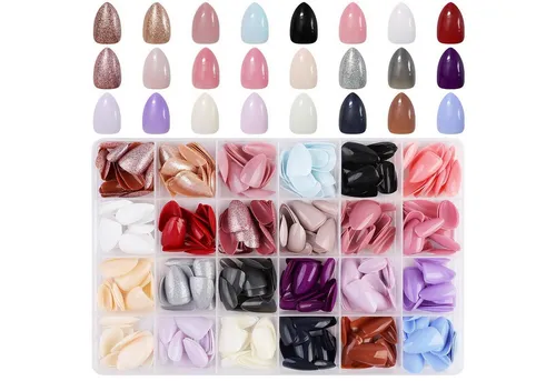 LuxusKollektion Kunstfingernägel 576-teiliges Mandel Nägel Set Bunt Glitzer Press on Nails, Oval Fake