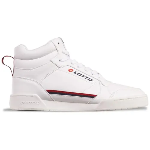 Lotto Nandu MID Unisex Sneaker - Komfortable Mid-Cut Sneaker in Weiß/Rot, 43 EU - Damen-Sneaker mit modernem Design, hohem Komfort dank gepolsterter Schaftkante und atmungsaktiver Mesh-Zunge für den perfekten Sitz.