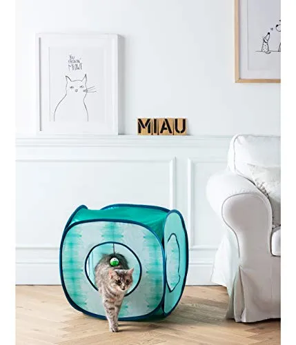 Dehner Katzenspielzeug, Katzentunnel Dice, ca. 50 x 50 x 50 cm, Polyester, blau