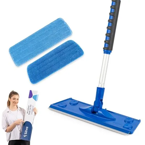 Silva Hochwertiges Mikrofaser Wischbezug Mopp Set | 360° Drehgelenk | Wischmop mit Teleskopstiel | Bodenwischer Stahlstiel 156 cm | Wischmopp mit Soft Touch Griff (Mop Set mit Trocken und Wand)