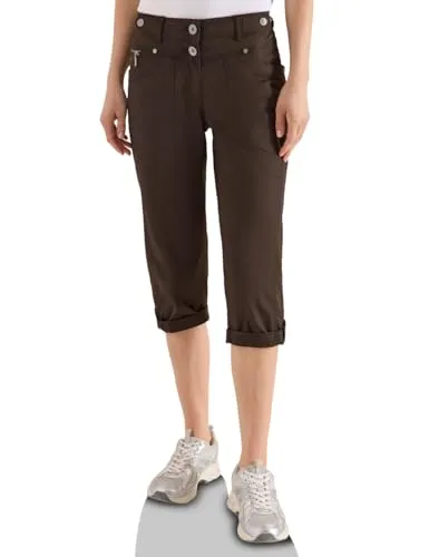 Cecil Mid Waist Slim Leg Hose mit Turn-Up Brown Cacao 31 - Stilvolle Papertouch Stoffhose im Casual Fit mit Slim Legs. Ideal für lässige Outfits, sorgt für einen modernen Look und hohen Tragekomfort.