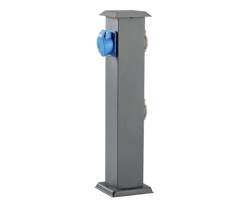 Edelstahl Garten Steckdosensäule mit 2 Steckdosen und CEE 16A - Steckdosen & Zubehör - Wetterfeste Edelstahl-Säule mit IP44 Schutz, ideal für den Außenbereich, Höhe 50 cm und moderne anthrazit Farbe.