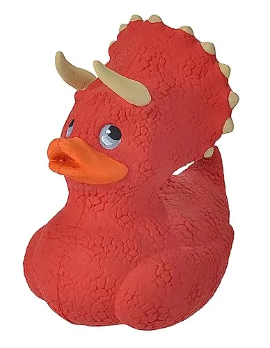 Wild Republic Rubber Duck Triceratops, Gummiente, Badewannen-Geschenke für Kinder, Quietscheentchen, Badespielzeug für Babys, Gummiente lustig, Badeente zum Sammeln, 10 cm