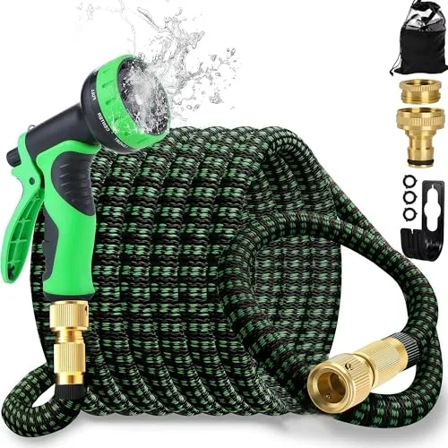 Gartenschlauch 100FT/30M,Flexibler Gartenschlauch Dehnbarer mit 10 Funktions Gartenbrause, 1/2