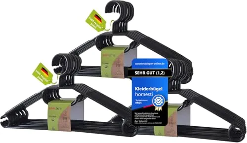 homesti multifunktionale Kleiderbügel aus 100% recyceltem Kunststoff, 30 Stück, mit 360° drehbarem Haken und Anti-Rutsch-Oberfläche, platzsparend mit Hosensteg und Haken für Krawatten