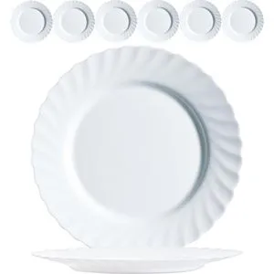 Arcoroc Trianon White Speiseteller 6er Set - Speiseteller aus Opal Glas, flach mit 27,3 cm Durchmesser, spülmaschinenfest und ideal für festliche Anlässe oder den täglichen Gebrauch.