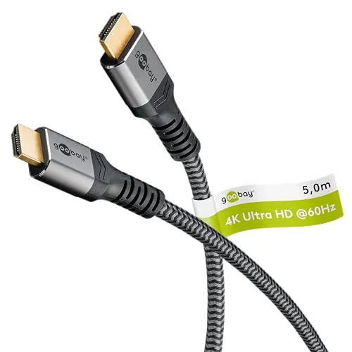 goobay High Speed 2.0 HDMI Kabel mit Ethernet - Vergoldete Stecker, Ultra HD Auflösungen bis zu 4K @ 50/60 Hz, HDMI für Laptop, PS5, Xbox, Apple TV 4K, Fernseher Zubehör - 5m Grau 64996