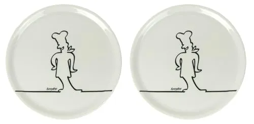 Lentz Pizzateller Ø31cm aus Porzellan mit lustigem Koch-Motiv (2er Set)