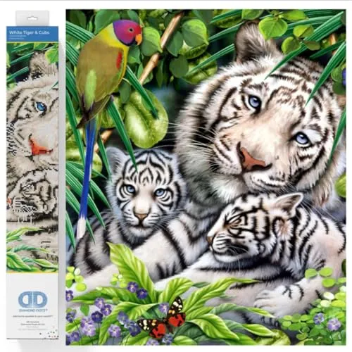 DIAMOND DOTZ DD10.006 - Original 5D Diamond Painting Set Weißer Tiger, Kreativset mit 16.214 Diamant Mosaiksteinen, Malset ca. 52 x 52 cm, DIY Komplettset für Erwachsene und Kinder ab 8 Jahren