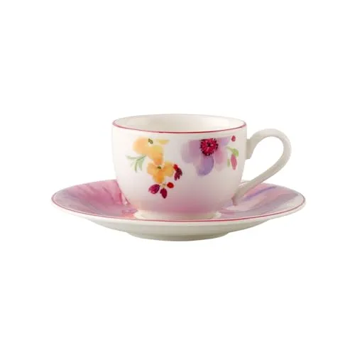 Mariefleur Basic Mokka- und Espressotasse mit Untertasse - Elegante Espressotasse aus hochwertigem Porzellan mit zeitlosem Blumenmuster, ideal für 80 ml Espresso und ausgestattet mit praktischer Untertasse für ein stilvolles Kaffeeerlebnis.