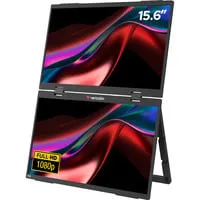 VERBATIM 32403 - 39,6cm Dual-Monitor, 16:9, 1080p, USB-C - Monitore für mobiles Arbeiten mit zwei Full HD Bildschirmen, ultraflachem Design und integrierten Lautsprechern - ideal für Multitasking und Präsentationen.