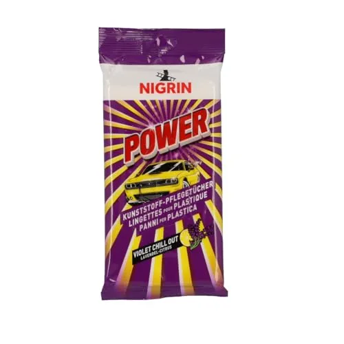 Produktbild NIGRIN Power Kunstststoff-Pflegetücher, für alle Kunststoff- und Vinyloberflächen im Fahreuginnenraum, mit Lavendel-Citrus-Duft, farbauffrischend, antistatisch, weiß, 20 Stück