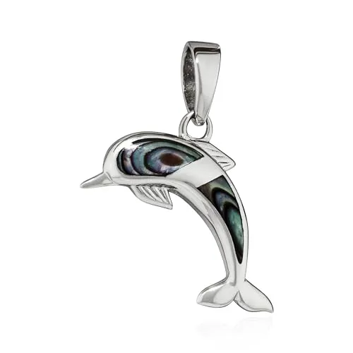 NKlaus Kettenanhänger Delfin Abalone Perlmutt blau 925 Silber 19x12mm Delphin Amulett 15357