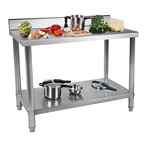 Royal Catering RCAT-120/70-N Edelstahl Arbeitstisch - Arbeitstisch für Lebensmittelzubereitung, höhenverstellbar mit 11 cm Aufkantung für Spritzschutz und aus hochwertigem, pflegeleichtem Edelstahl – ideal für Outdoor-Küchen.