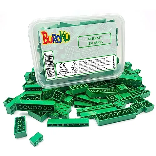 Buroku Green Set – Packung mit 165 grünen Bausteinen – verschiedene Größen – Toy Bricks kompatibel mit allen Marken – Große grüne Stücke