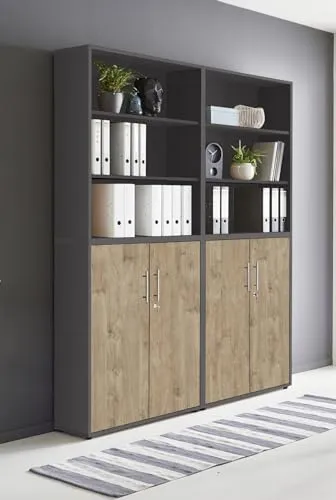 Schrankwand TABOR 11 Büroregal Aktenschränke Büroschrank abschließbar in diversen Farbvarianten (anthrazit/Gold Harbor Oak)