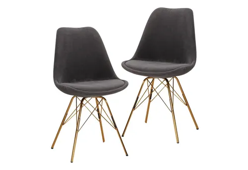 FineBuy Esszimmerstuhl 2er Set Cara-Stoff mit Goldenen Beinen - Esszimmerstühle im skandinavischen Design, gepolstert mit stilvollem Cord-Stoff und stabilen goldfarbenen Metallbeinen – ideal für ein modernes Wohnambiente.