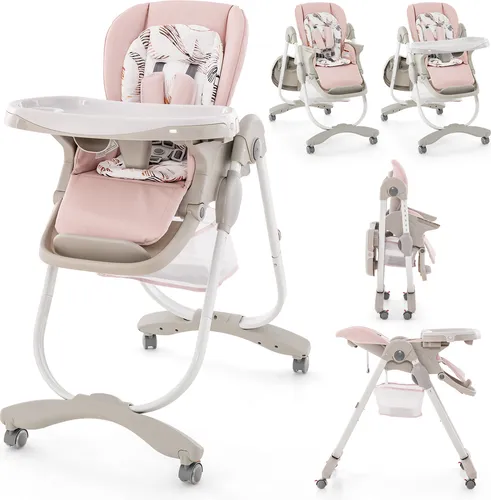 COSTWAY Baby Hochstuhl klappbar, Kinderhochstuhl mit verstellbarer Höhe, Rückenlehne & Fußstütze für 6–36 Monate (Rosa)