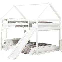 Etagenbett 140x200 cm mit Rutsche und Rausfallschutz aus Kiefer - Praktisches Etagenbett für Kinder mit zwei Liegeflächen (140x200 cm), stabil aus Kieferholz, inklusive Rutsche und Absturzschutz. Ideal für kreative Schlaf- und Spielräume!